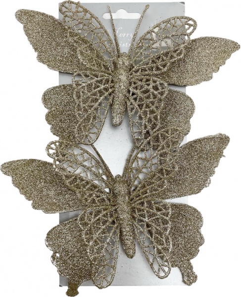 Декоративна підвіска Shunda Метелик шампань 2 шт 12 см SD20-6829CH