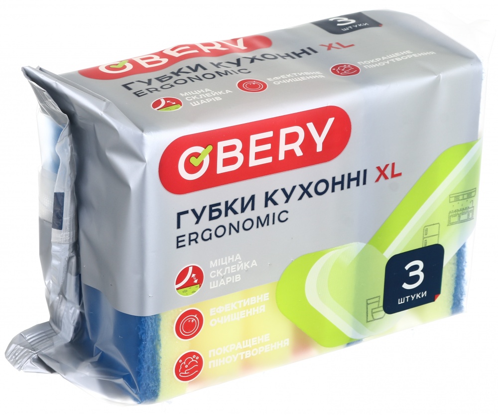 Губка для кухни OBERY XL ERGONOMIC 3 шт.