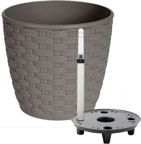 Вазон пластиковый Алеана Ротанг с поливом 16x15 см круглый 3,1л какао 