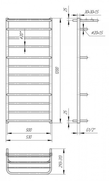 Рушникосушарка водяна Mario Люксор 1200x530/500