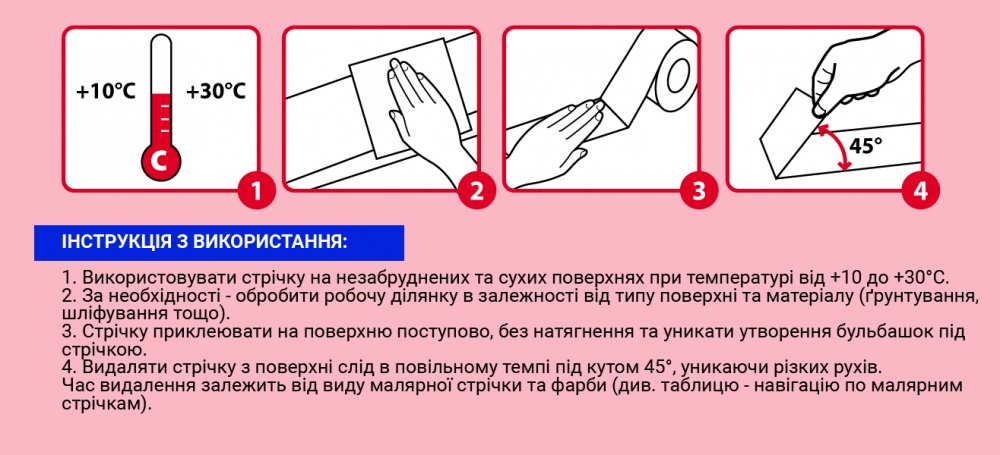 Лента малярная Mustang ULTRA DELICATE LINE розовая 48 мм x 25 м