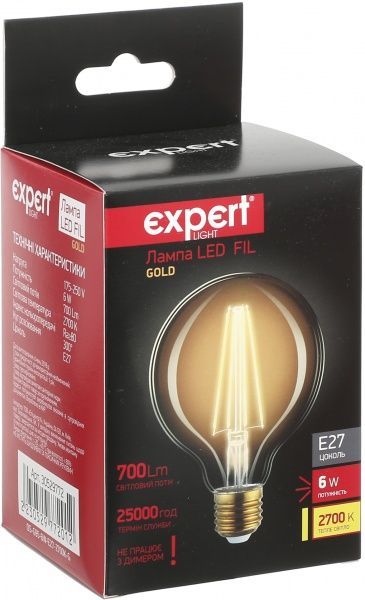 Лампа світлодіодна Expert FIL Gold G95 6 Вт E27 2700 К 220 В прозора 