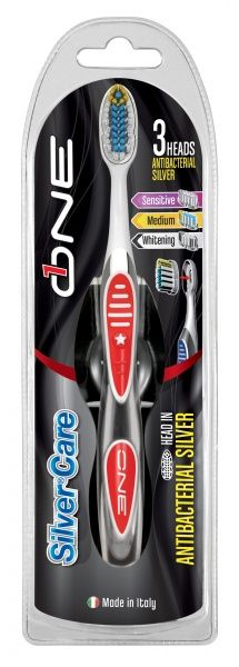 Зубная щетка Silver Care One + 2 запасные головки: отбеливающая/для чувствительных десен средней жесткости 1 шт.