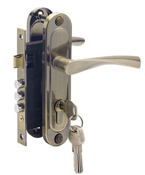 Замок врезной с ручками цилиндровый Paladii Corona 61.5-45-C AB ПЗ104 61,5 мм бронзовый без петель