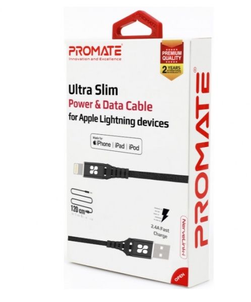 Дата-кабель Promate Lightning – USB 1,2 м чорний (nervelink-i.black) Promate nervelink-i.black 