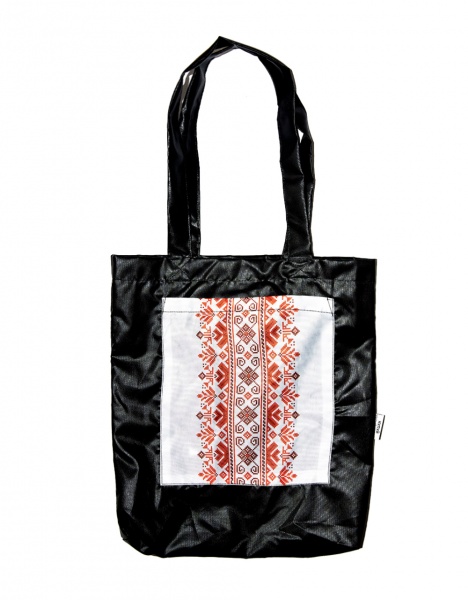 Сумка-шопер 4PROFI Вишиванка 05 з кишенею 40x35 см чорний із візерунком 