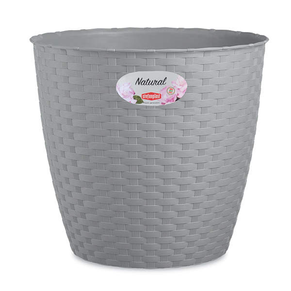Вазон пластиковий Stefanplast Natural круглий 12,5 л сірий (73846) 