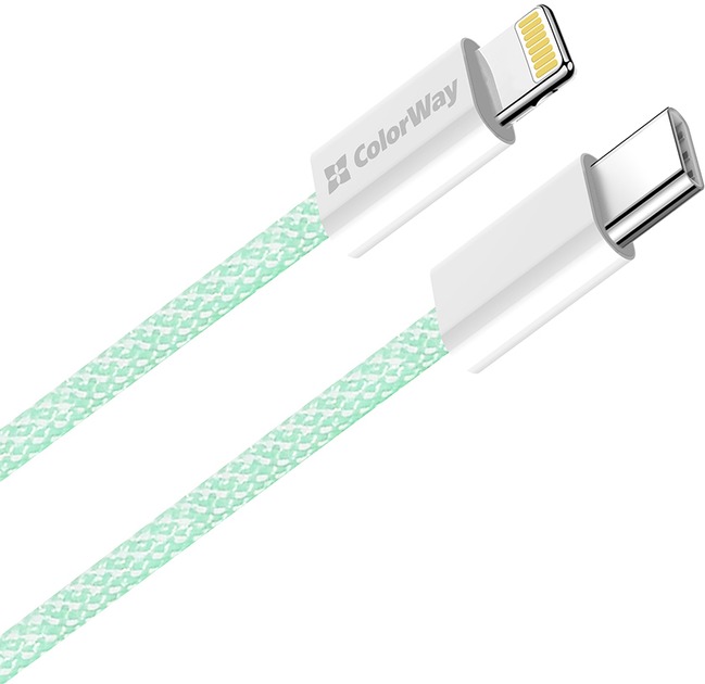 Кабель ColorWay Type-C - Apple Lightning (braided cotton) (PD Fast Charging 27W) 1 м зелений (CW-CBPDCL061-G)