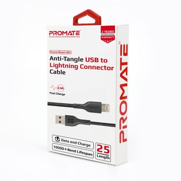 Кабель Promate Lightning – USB 0,25 м білий (powerbeam-25i.white) 