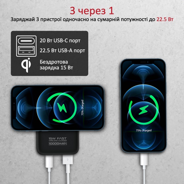 Портативний зарядний пристрій Promate PowerMag-10+ 10 m/Ah black