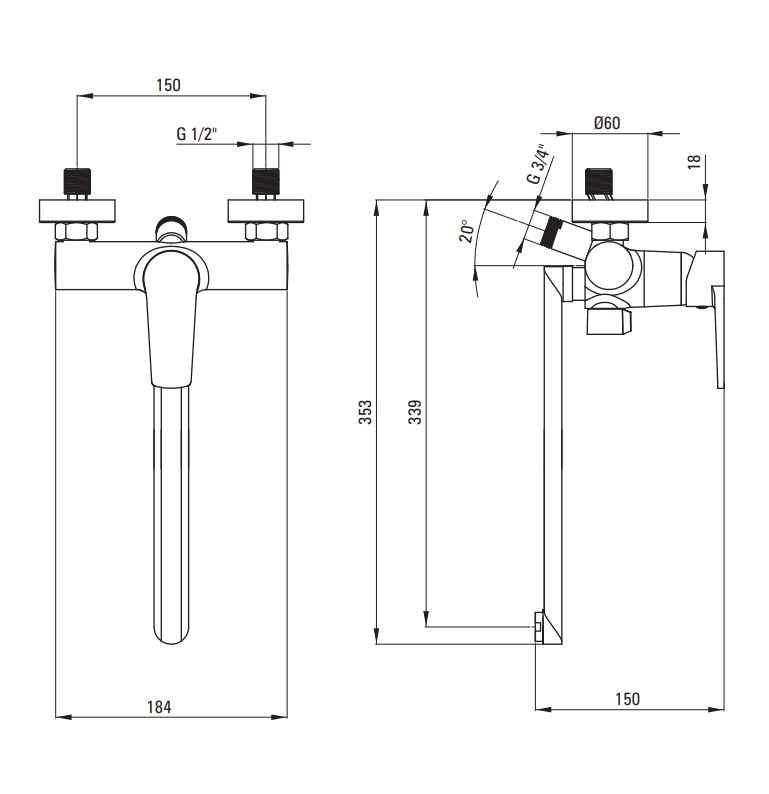 Смеситель для ванны Deante TUBO BUT_057M с душевым набором
