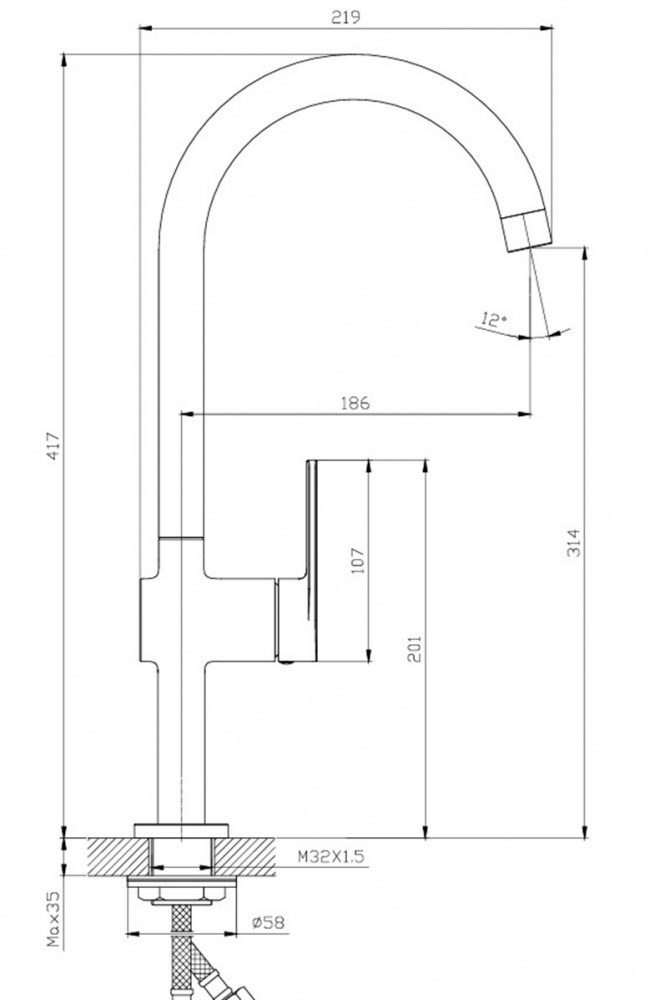 Смеситель для кухни ScandiSPA Lofn хром