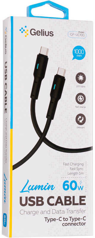 Кабель Gelius Lumin Lamp GP-UC100 Type-C/Type-C (60W) 1 м чорний (00000094345)