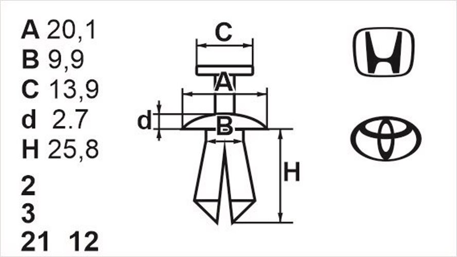 Клипса с резьбовым штырьком универсальная Romix (B21005)