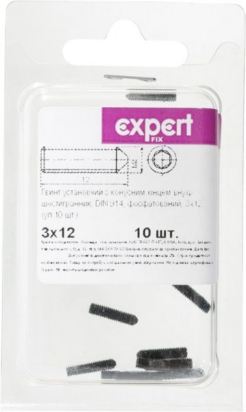 Гвинт метричний БП DIN914 3x12 мм 10 шт Expert Fix