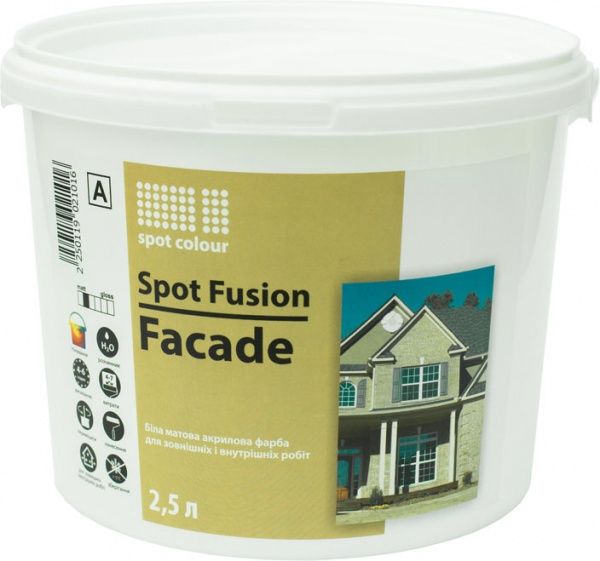 Фарба акрилова водоемульсійна Spot Colour Fusion Facade мат білий 2.5л 