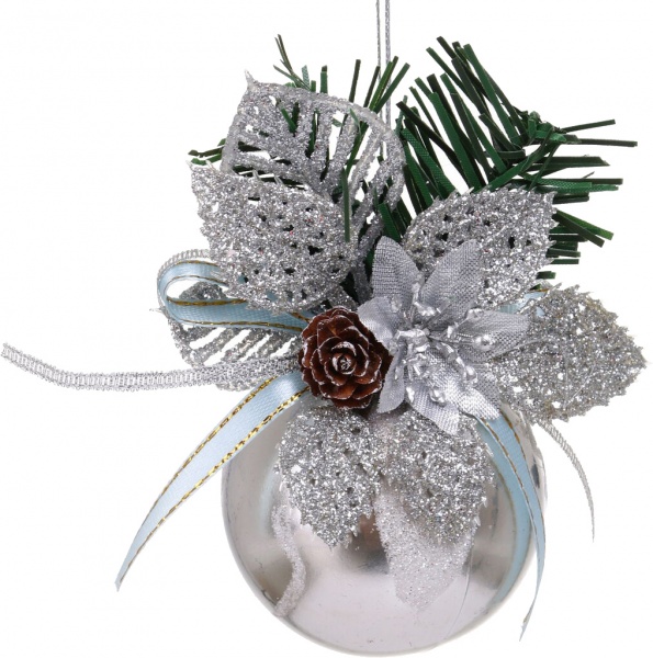 Декоративна підвіска Куля з декором 14 см срібло NY21015