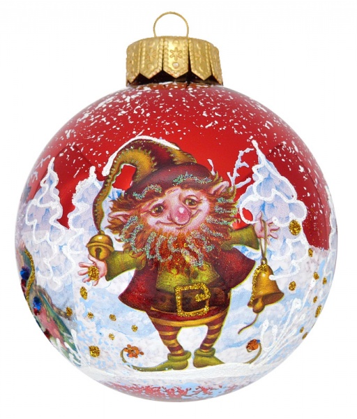 Шар стеклянный с пейзажным рисунком 100 мм красный 100Dпз(4)/1