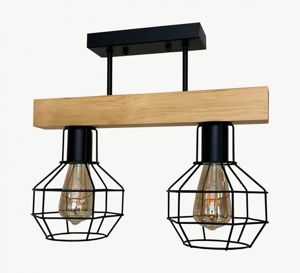 Люстра стельова Геотон Крона 0550-2П 2x40 Вт E27 чорний/дерево 49686