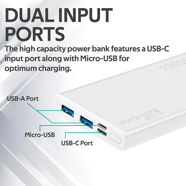 Зовнішній акумулятор (Powerbank) Promate Bolt-10 10000 mAh white (bolt-10.white)