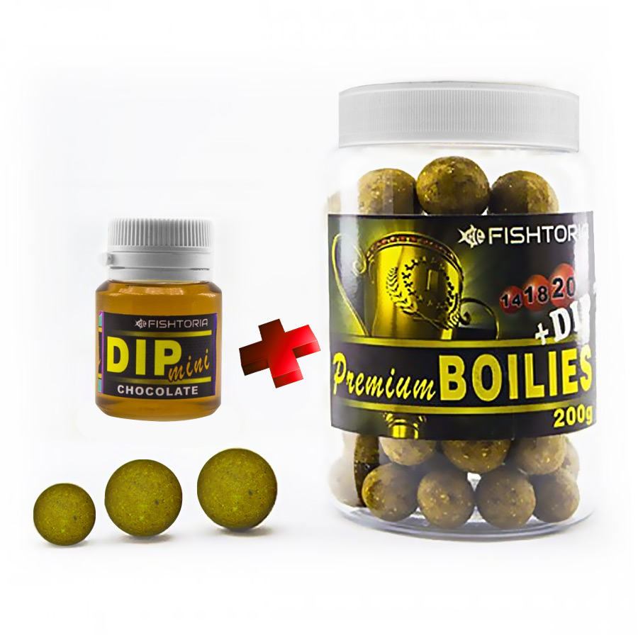 Бойли Fishtoria насадочні Premium Boilies 14.18.20мм + DIP 20мл шоколад 200 г — фото 1