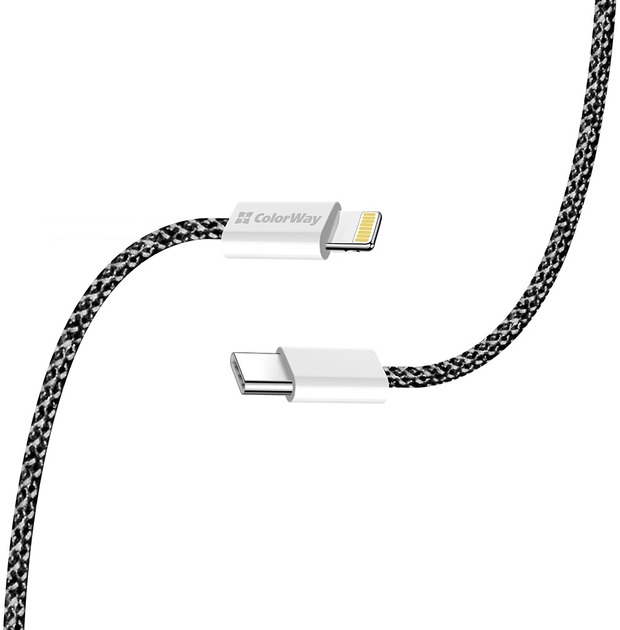 Кабель ColorWay Type-C - Apple Lightning (braided cotton) (PD Fast Charging 27W) 1 м чорний (CW-CBPDCL061-BK)