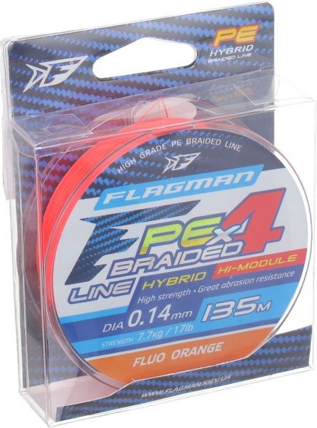 Шнур Flagman PE Hybrid F4 FluoOrange 135м 0,14мм 7,7кг