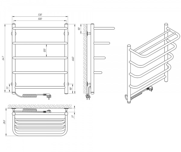 Полотенцесушитель электрический Evro-Termo Шарм П5 500х660 с полкой Э Л S4