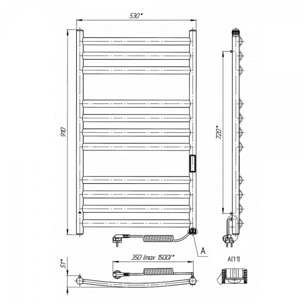 Рушникосушарка електрична Laris Класик Преміум П11 500х900 Е П S