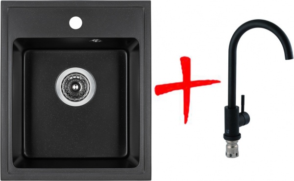 Мойка UP! (Underprice) Kappa (без сифона) + смеситель Lidz 12 32 015F-8 black 
