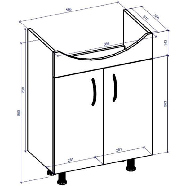 Тумба напольная Water House Прайм 60 МДФ серый глянец под умывальник Прокси 60