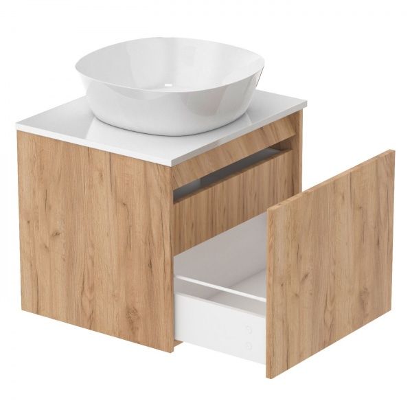 Тумба підвісна Imprese Bilovec 60 см f3206Dr зі стільницею і умивальником, дуб крафт
