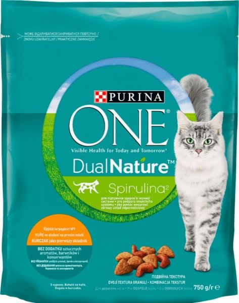 Корм ONE для кошек DualNature Sterilized, говядина, 750г