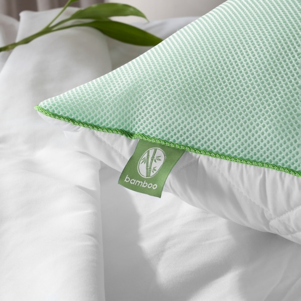 Подушка антиаллергенная стеганная Bamboo IDEIA 50x70 белый с зеленым