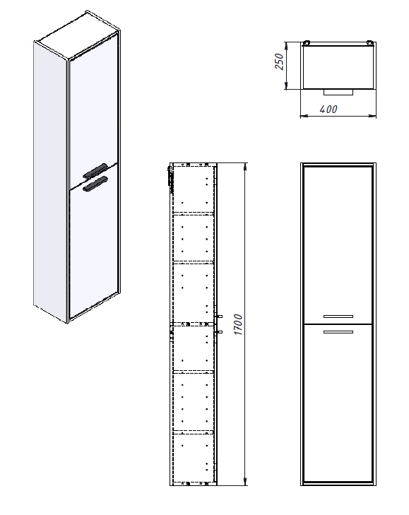Пенал для ванной комнаты ЮВЕНТА Afina - 170 AfP-170 Антрацит + Дуб Вотан
