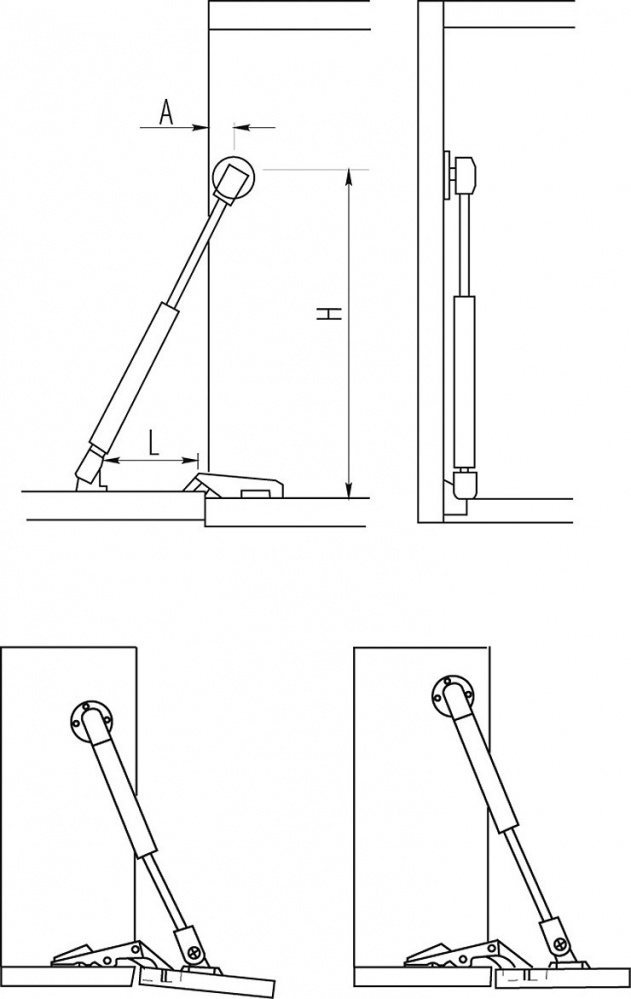 Амортизатор газовий GTV 80N для меблів нижній PD-ECGDL-080 без доводчика