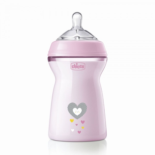 Бутылка детская Chicco Natural Feeling NEW, 330 мл 6м+ розовая