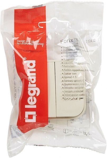 Выключатель двухклавишный Legrand Forix без подсветки 10 А 220-250В слоновая кость 782432