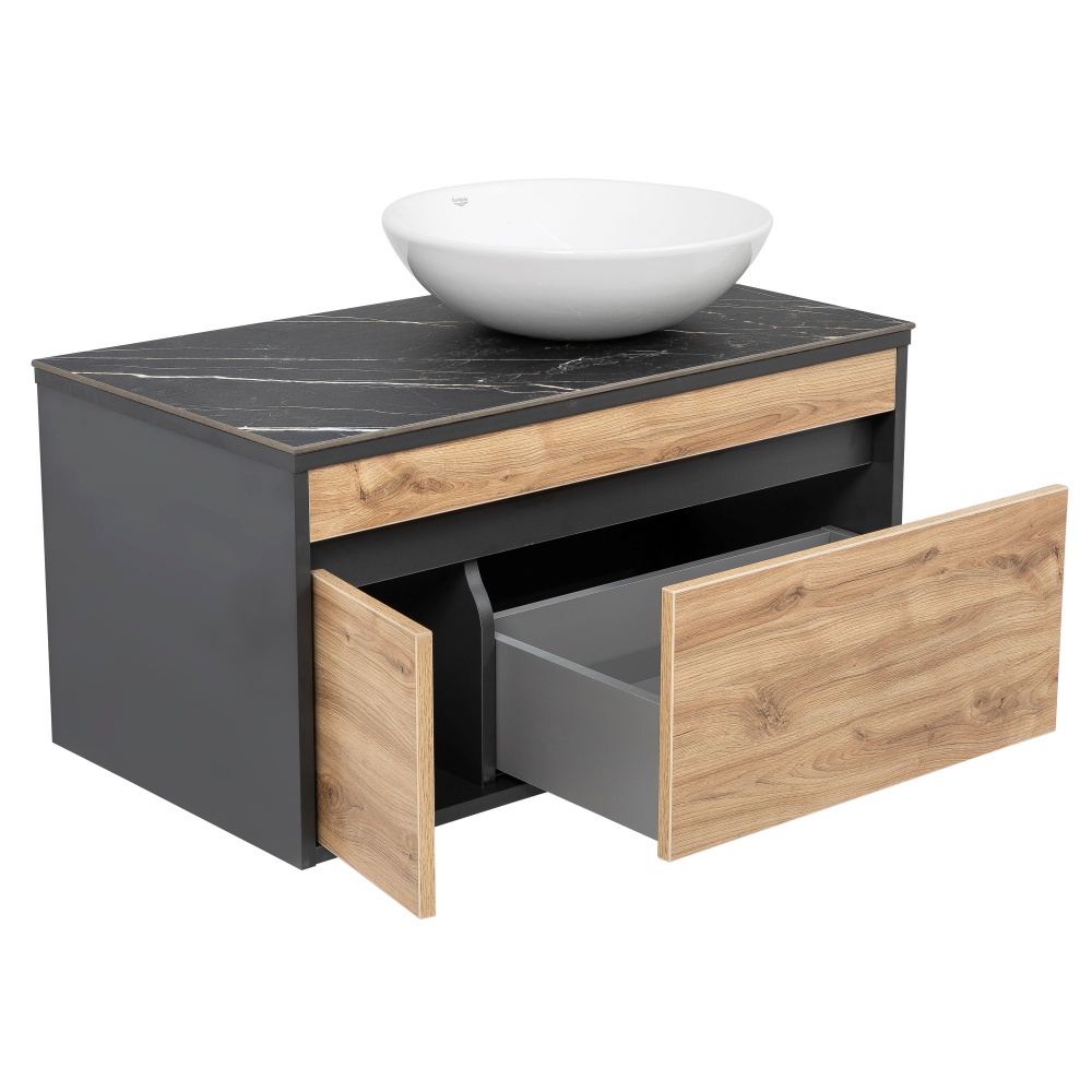 Тумба підвісна Aqua Rodos МАРСЕЛЬ Namibia Black 90 см з ум Zero 46 см