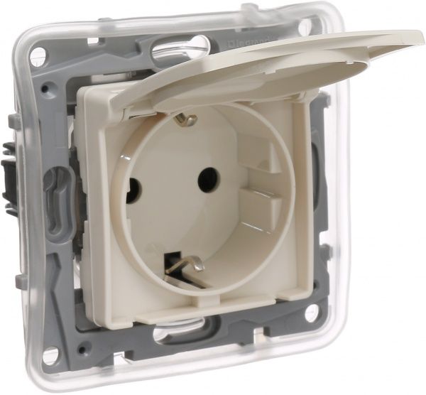 Розетка із заземленням Legrand Etika зі шторками з кришкою слонова кістка 672332