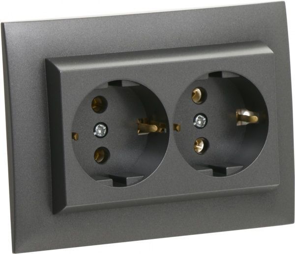 Розетка подвійна із заземленням Efapel Logus 16 А 250 В без шторок графіт 90331 TIS