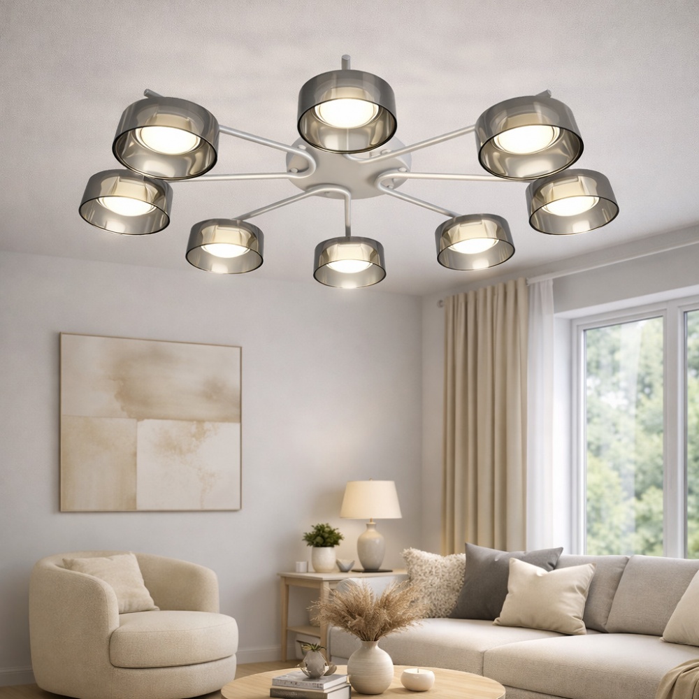 Люстра стельова LIGHT SET DUSHA MS228 8x12 Вт GX53 білий/димчатий