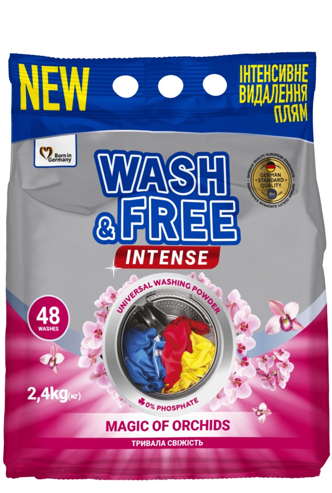 Стиральный порошок для машинной и ручной стирки Wash&Free Intense Магия орхидеи 2,4 кг