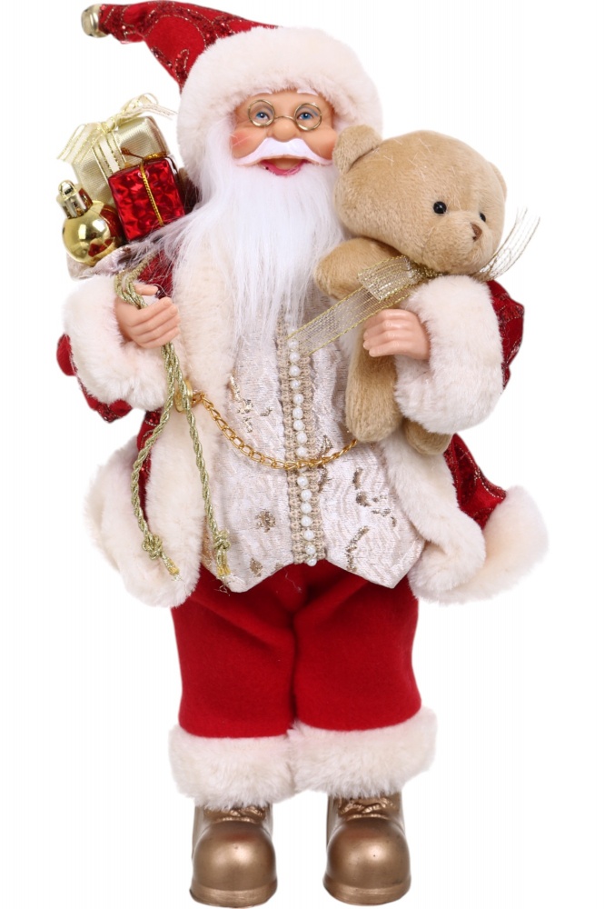 Декорація новорічна Санта Сіро-Червоний з тедді 30 см