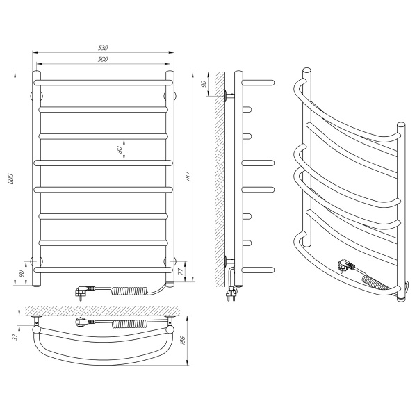 Рушникосушарка електрична Evro-Termo Піанно П8 500x800 П П S3