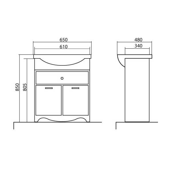 Тумба с умывальником Аква-Родос Классик 65 см 081000-u New Klasik орех