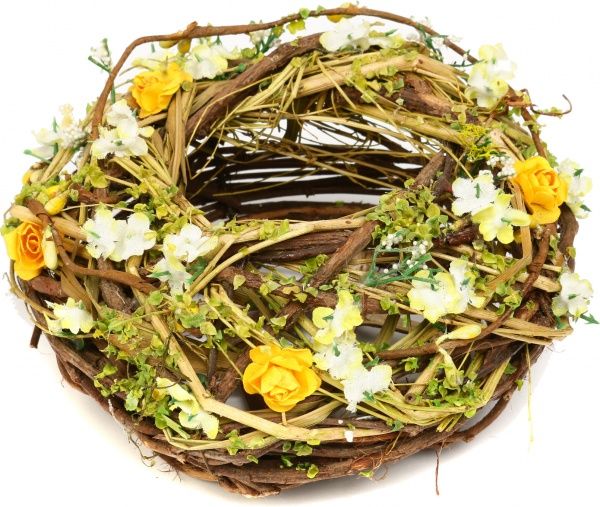 Венок-подсвечник обплетенный бело-зеленый 18х10 см