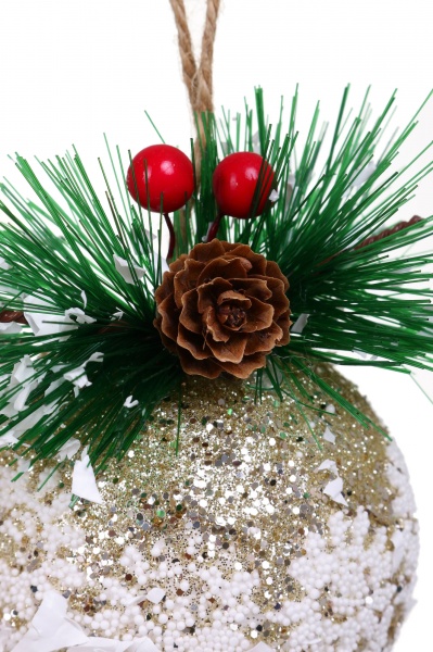 Декоративная подвеска Шар с декором 8 см золотой NY21029