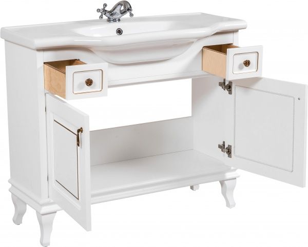 Тумба напольная Aqua Rodos Беатриче 100 белая патина золото с умывальником 081300-u New Klasik