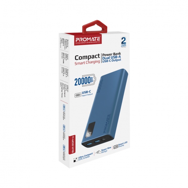 Универсальная мобильная батарея Promate 20000 mAh blue (bolt-20pro.blue) 